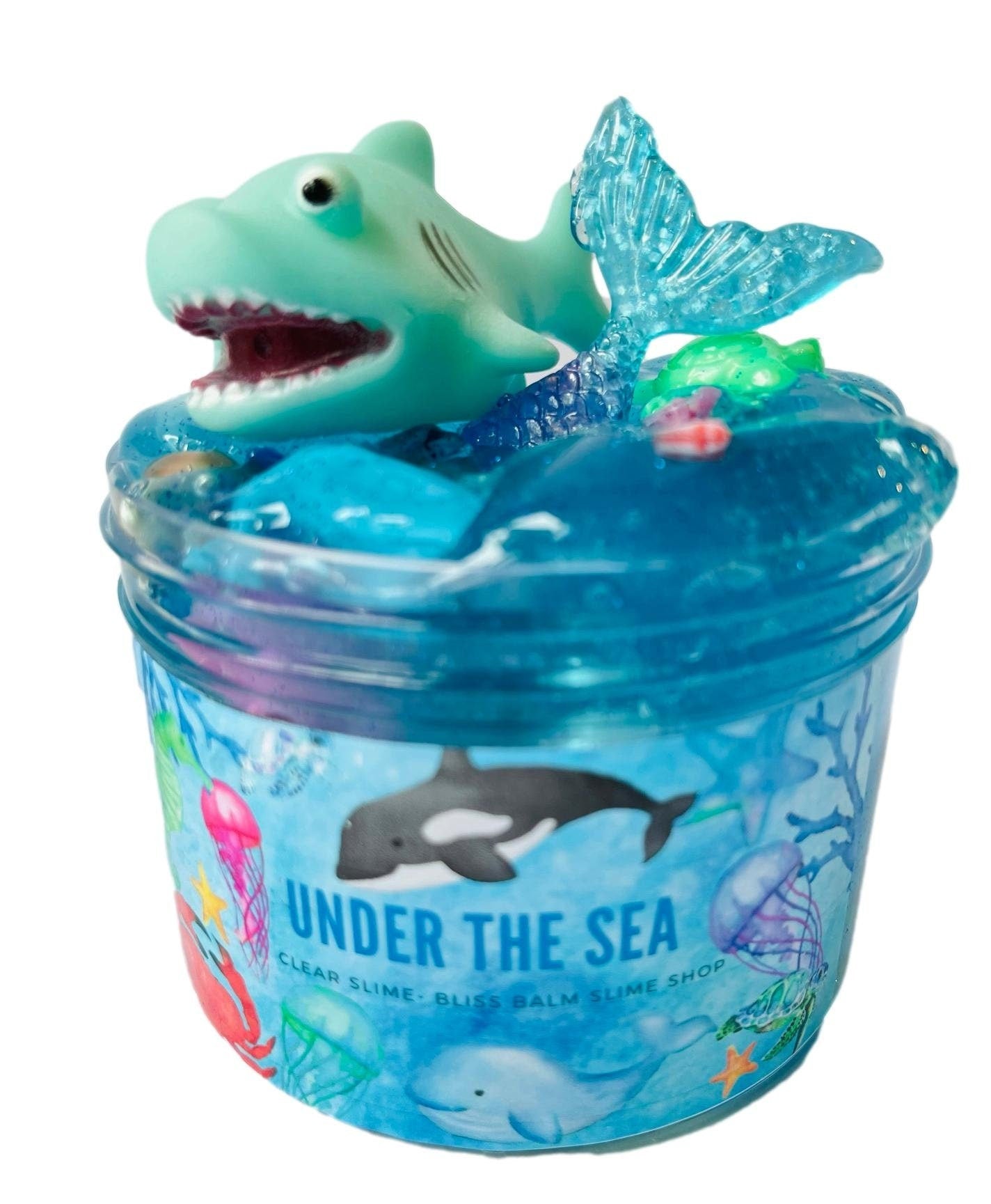 Under the Sea Slime Clear Blue Ocean Themed Sea life Slime Gift, Shark, Mermaid, Turtles, Whales, Dolfins, Fish, Orca, Starfish, Beach Gift