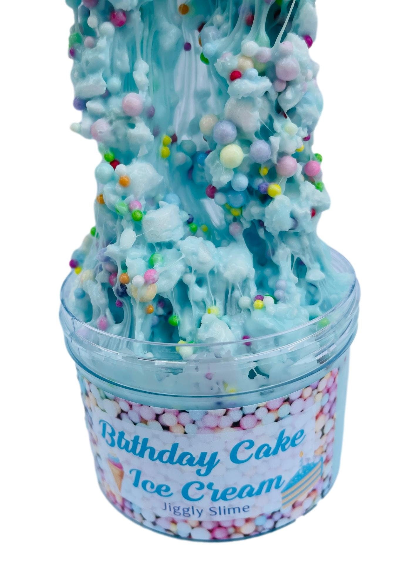 Slime- Blue Birthday Cake Ice Cream Slime, Scented Floam Slime, Cupcake Charm, Birthday Gift/Party Favors for Kids ASMR/Fidget TOY Sensory