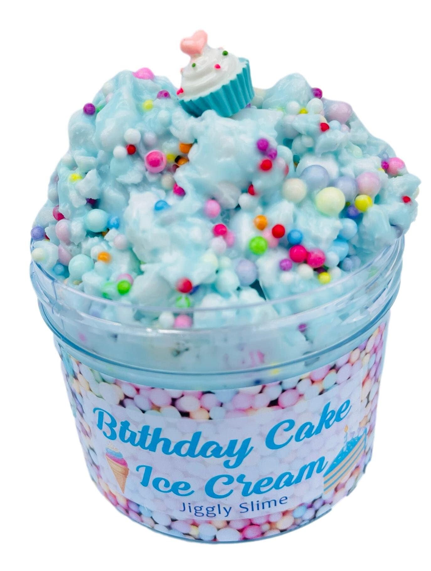 Birthday Cake Ice Cream Scented Slime, Pink or Blue Floam Slime, Cupcake Charm, Birthday Gift/Party Favors for Kids Toy Slime Shop BlissBalm