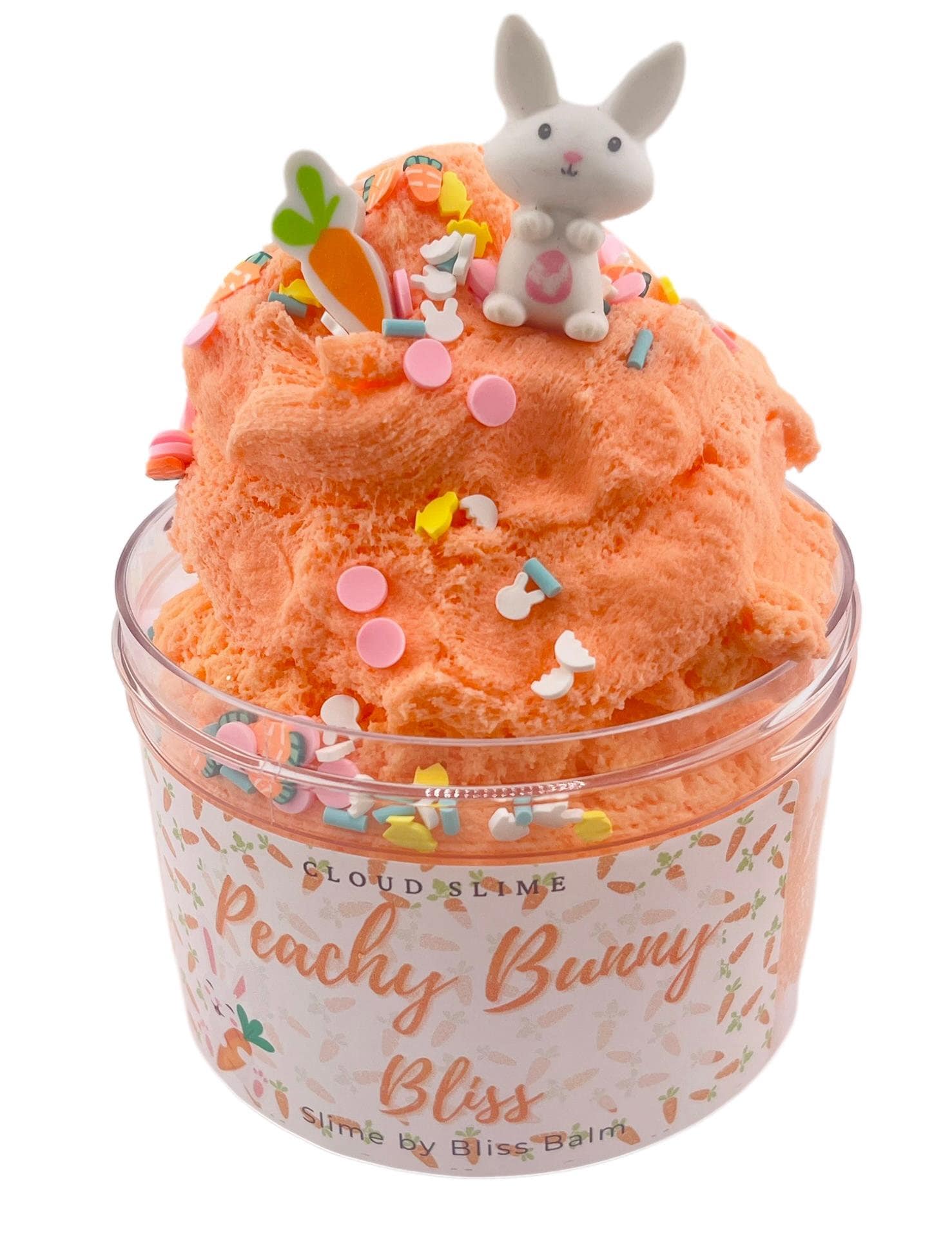 Peachy Bunny Cloud Slime, Scented Peach Slime, Easter Bunny, Carrot, Flowers clay sprinkles Gift for Kids/Tweens/Teens Fidget/Sensory Toys