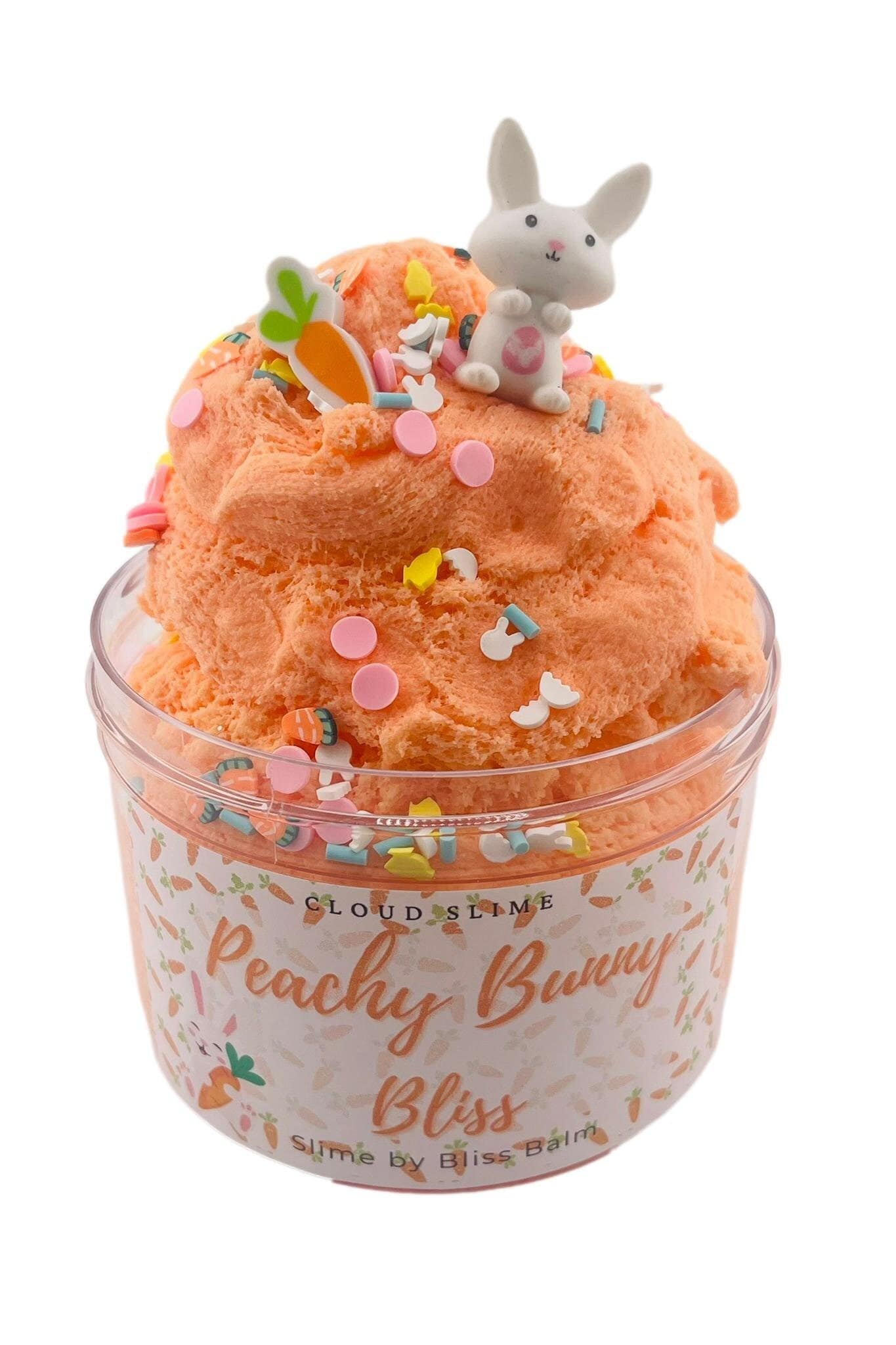 Peachy Bunny Cloud Slime, Scented Peach Slime, Easter Bunny, Carrot, Flowers clay sprinkles Gift for Kids/Tweens/Teens Fidget/Sensory Toys